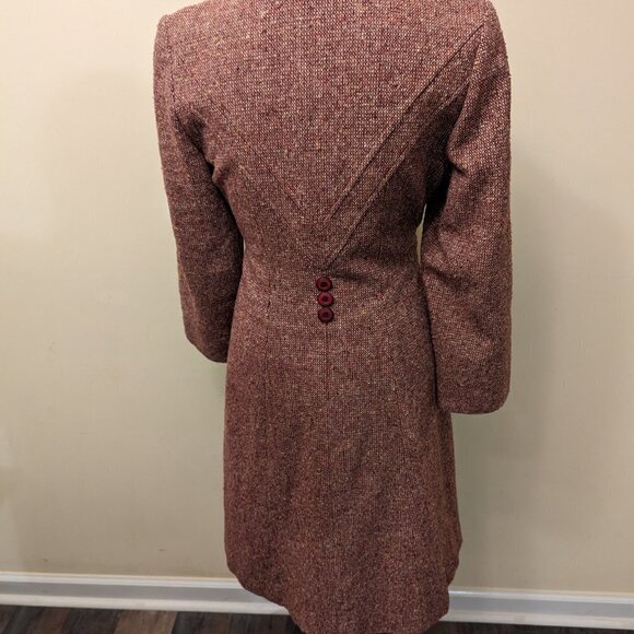 VINTAGE wool trench coat, burgundy tweed, burgundy lining - Picture 4 of 15